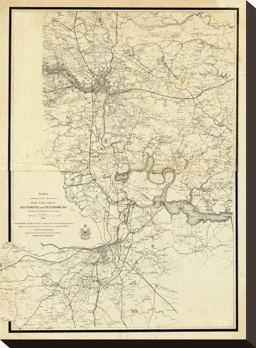 Stretched Canvas Print: Civil War Map Showing the Operations of the Armies against Richmond and Petersburg, c.1865: 16x12in