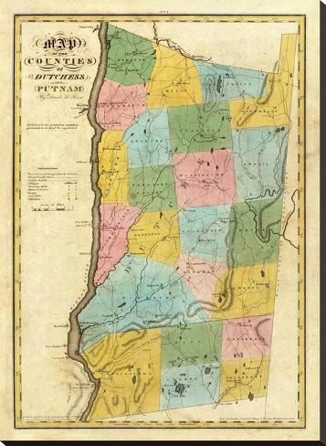 Stretched Canvas Print: New York: Dutchess, Putnam Counties, c.1829 by David H. Burr: 40x29in