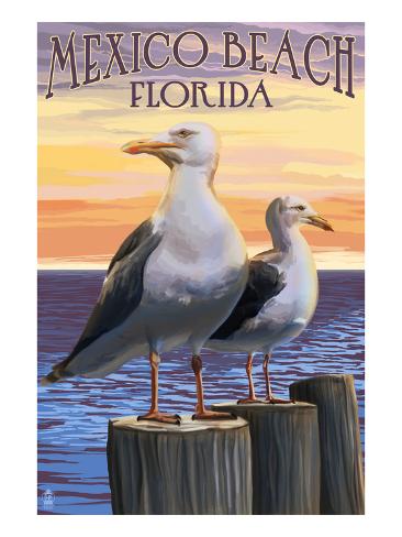 Art Print: Mexico Beach, Florida - Sea Gulls Art Print by Lantern Press: 24x18in