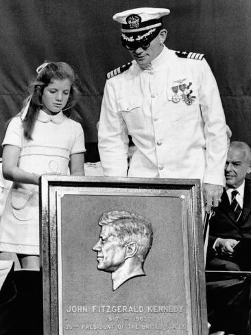 Photo: Caroline Kennedy and Capt Earl Yates, Commander of Aircraft Carrier, USS John F Kennedy: 24x18in