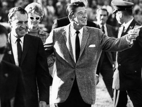 Photo: Calif Gov Ronald Reagan Escorts Pres-Elect Richard Nixon across Field at Halftime of Rose Bowl Game: 24x18in
