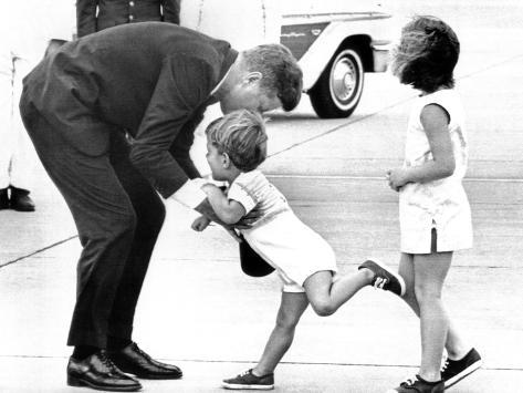 Photo: Pres John Kennedy and Children, John Jr and Caroline at Squaw Island, Massachusetts, Aug 23, 1963: 24x18in