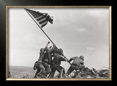 Framed Art Print: Flag Raising on Iwo Jima, c.1945 by Joe Rosenthal: 17x23in
