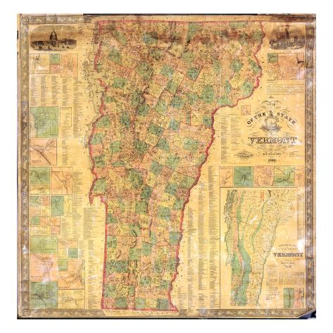 Giclee Print: 1860, Vermont State Wall Map with Property Owners, Vermont, United States: 24x24in