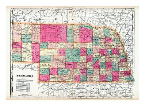 Giclee Print: 1900, State Map, Nebraska, United States: 24x18in