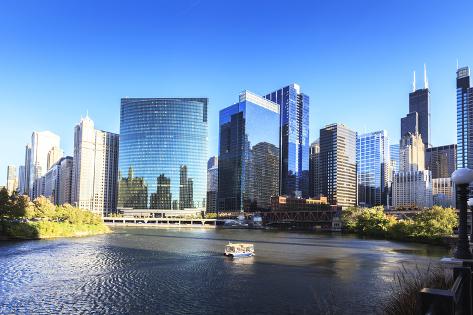 Photographic Print: Skyscrapers Follow the Curve of the Chicago River, Chicago, Illinois, United States of America by Amanda Hall: 24x16in
