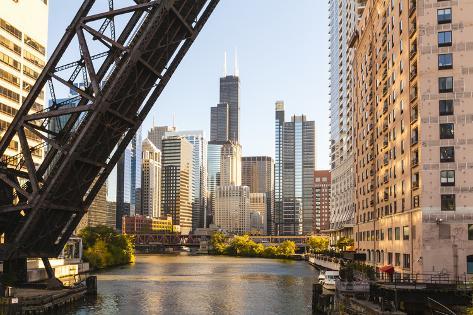 Photographic Print: Chicago River and Towers of the West Loop Area, Willis Tower, Chicago, Illinois, USA by Amanda Hall: 24x16in
