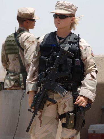 Photo: Female Soldier in Combat Gear at Sather Air Base in Iraq, Ca. 2008: 24x18in