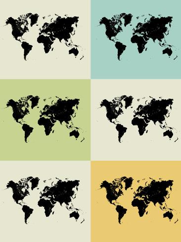 Art Print: World Map Grid Poster by NaxArt: 24x18in
