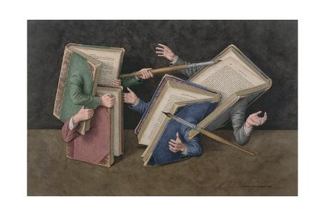 Giclee Print: A Literary Joust Art Print by Jonathan Wolstenholme: 24x16in