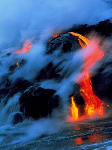 Photographic Print: Molten Pahoehoe Lava Flowing Into the Ocean by Brad Lewis: 24x18in