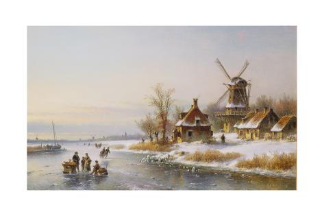 Giclee Print: Winter Landscape with a Windmill, 19th Century by J. Kleyn Lodewyk: 24x16in