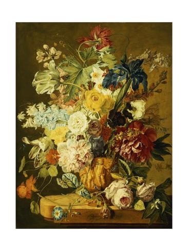 Giclee Print: Roses, Peonies, Tulips, Morning Glory, an Iris, Columbine, a Poppy, Jonquils and Other Flowers in… by Jan van Huysum: 24x18in