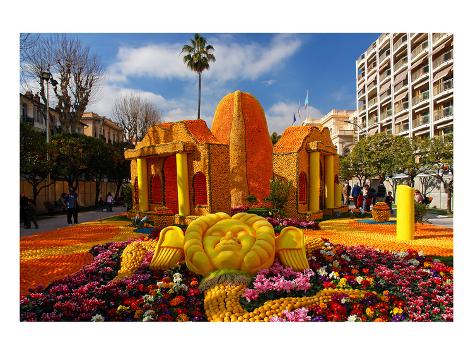 Premium Giclee Print: Citrus sculptures at Jardins Bioves in front of the Palais de l'Europe in Menton: 24x32in