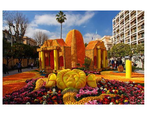 Premium Giclee Print: Citrus sculptures at Jardins Bioves in front of the Palais de l'Europe in Menton: 44x56in