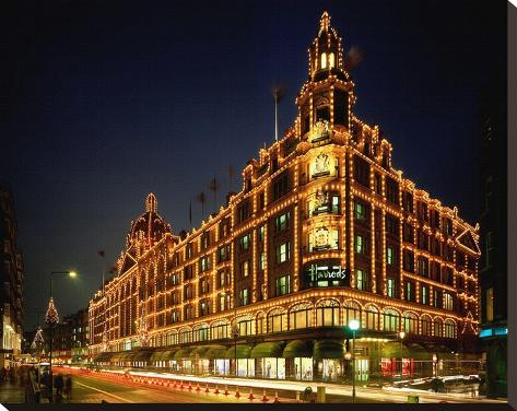 Stretched Canvas Print: Christmas lights at Harrods, London, South England, Great Britain: 23x29in