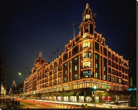 Stretched Canvas Print: Christmas lights at Harrods, London, South England, Great Britain: 35x44in