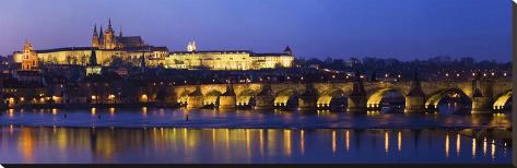 Stretched Canvas Print: Vltava with Charles Bridge and Prague Castle, Central Bohemian Region, Czech Republic: 18x54in