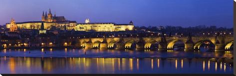 Stretched Canvas Print: Vltava with Charles Bridge and Prague Castle, Central Bohemian Region, Czech Republic: 15x44in