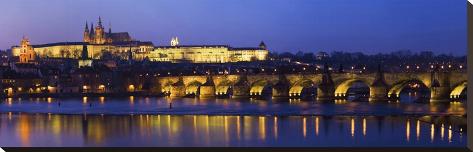 Stretched Canvas Print: Vltava with Charles Bridge and Prague Castle, Central Bohemian Region, Czech Republic: 12x37in