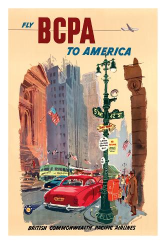 Giclee Print: New York City - Fly BCPA to America - British Commonwealth Pacific Airline by K. Howland: 44x30in