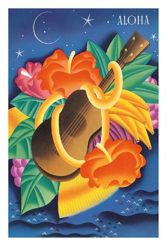 Giclee Print: The Essence Of Aloha - ?Ukulele with Hawaiian Flowers and Fruit by Frank MacIntosh: 44x30in