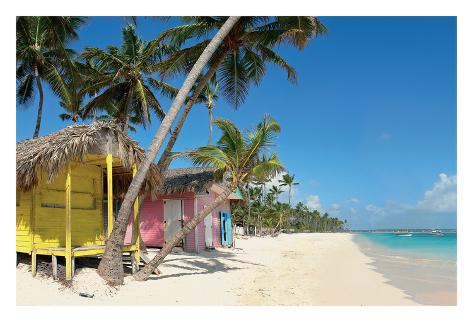 Giclee Print: Tropical Paradise - Colorful Beach Huts: 30x44in