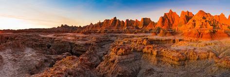 Photographic Print: Rock Formations on a Landscape at Sunrise, Door Trail, Badlands National Park, South Dakota, USA: 42x14in