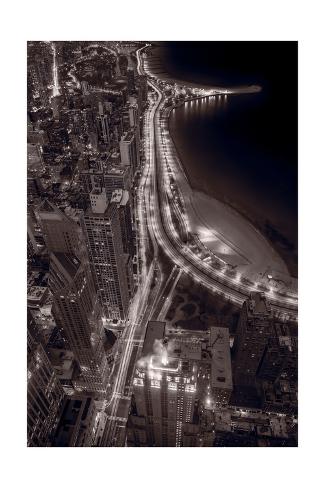 Photographic Print: Lakeshore Drive Aloft BW Warm Toned by Steve Gadomski: 24x16in