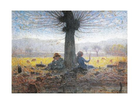 Giclee Print: Two Shepherds on the Fields of Mongini, 1901 by Giuseppe Pelizza da volpedo: 24x18in