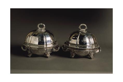 Giclee Print: Pair of Silver Covered Dishes, Engraved with Coat of Arms, 1821 by Robert Lefevre: 24x16in