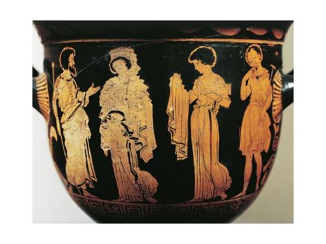 Giclee Print: Bell Krater by Dolon Painter, with Scene from Euripides' Play Medea: Medea Gives Mantle to Creusa: 24x18in