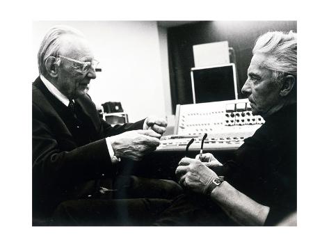 Giclee Print: Carl Orff and Herbert Von Karajan, During Recording of De Temporum Fine Comoedia, Leverkusen, 1973: 24x18in