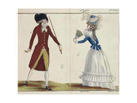 Giclee Print: Fashion Plate Depicting Women's and Men's Costumes. Engraving by Duhamel, 1789. : 24x18in