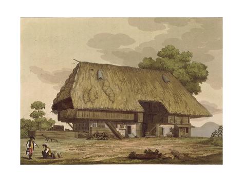 Giclee Print: Switzerland, Farmhouse in Alps by V Raineri and Coloured Engraving: 24x18in