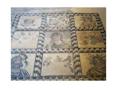 Giclee Print: Mother Earth and Her Seasons, Mosaic at Roman Villa of Dionysus, Paphos, Cyprus: 24x18in