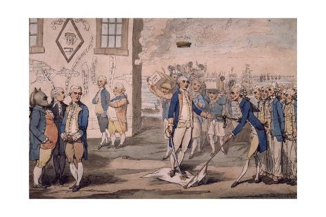 Giclee Print: Admiral George Rodney Trampling on French Flag after Victory at Battle of the Saintes: 24x16in