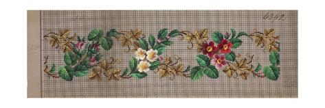 Giclee Print: Hem Pattern with Roses, Peach Blossoms and Vine Leafs: 42x14in