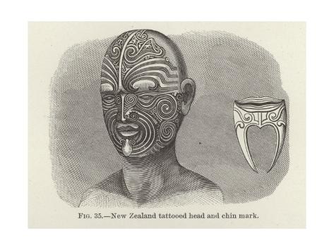 Giclee Print: New Zealand Tattooed Head and Chin Mark: 24x18in
