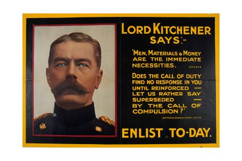 Giclee Print: World War One Recruiting Poster of Lord Kitchener: 24x16in