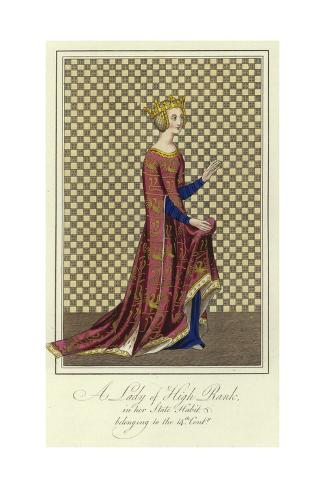 Giclee Print: A Lady of High Rank in Her State Habit of the 14th Century: 24x16in