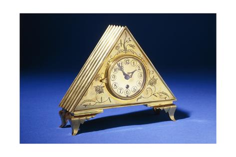 Giclee Print: A Triangular Brass Table Clock with Engraved Floral Decoration by Dagobert Peche: 24x16in