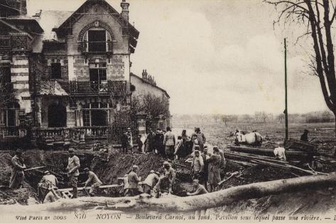 Photographic Print: House with a River Flowing Beneath It, Noyon, France, World War I: 24x16in