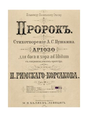 Giclee Print: Title Page of Score for Arioso for Voice, Baso and Chorus, Opus 49 by Nikolai Rimsky-Korsakov: 24x18in