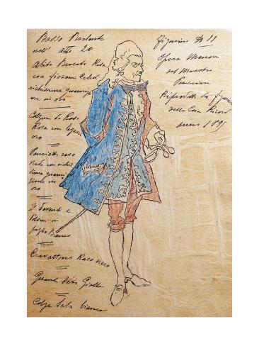 Giclee Print: Costume Sketch for Role of Geronte Di Ravoir in Premiere of Opera Manon Lescaut by Giacomo Puccini: 24x18in