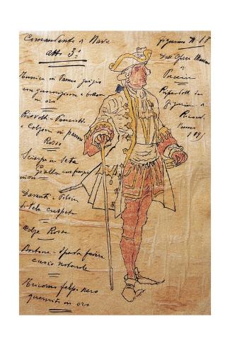 Giclee Print: Costume Sketch for Role of Captain of Ship in Premiere of Opera Manon Lescaut by Giacomo Puccini: 24x16in