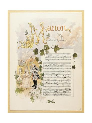 Giclee Print: France, Paris, Inn Courtyard at Amiens, Illustrated Score for Act I in Opera Manon: 24x18in