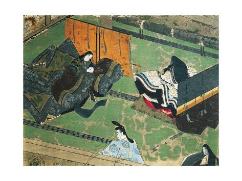 Giclee Print: Prince Genji Visiting His Wife, Illustration for Tale of Genji, Japanese Novel by Murasaki Shikibu: 24x18in