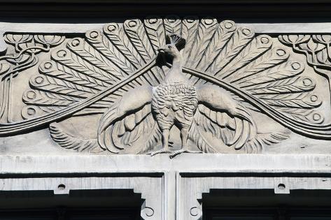 Photographic Print: Peacock, Architectural Frieze on Art Nouveau-Style Building, Riga, Latvia: 24x16in