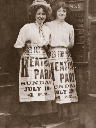 Photographic Print: Mabel Capper and Patricia Woodlock Advertising a 'Monster' Meeting to Be Held in Heaton Park: 24x18in